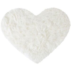 Heart Shaped Faux Fur Throw Rug Bedroom Fluffy Floor Mat Snow White 2.3ftx3ft
